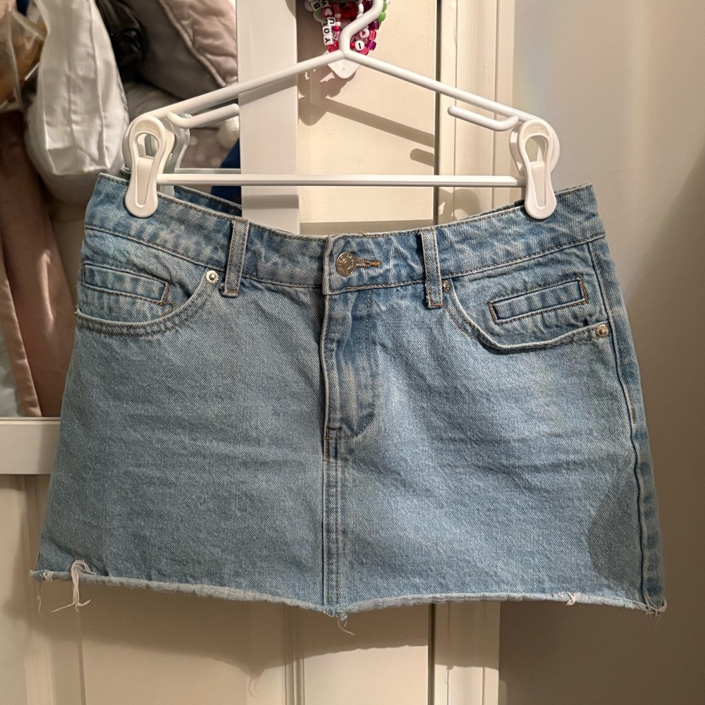 Edikted Light Blue Denim Mini Skirt